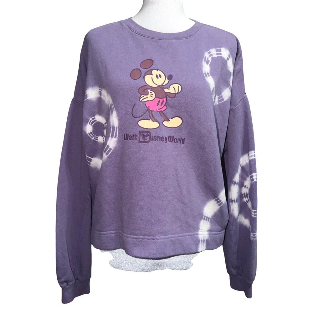 Disney Mickey Mouse Sweatshirt Womens Small Purple NEW Walt Disney World Tie Dye